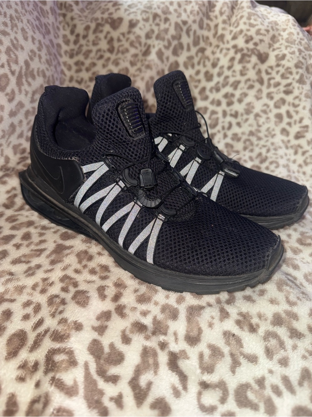 Nike Men’s Shox- Black Athletic Running Shoes with Silver Reflective Stripes